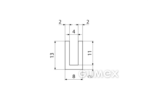 "U" Silikonprofil, 13x8/4mm, 60°ShA, -60°C/+180°C, transparent, 